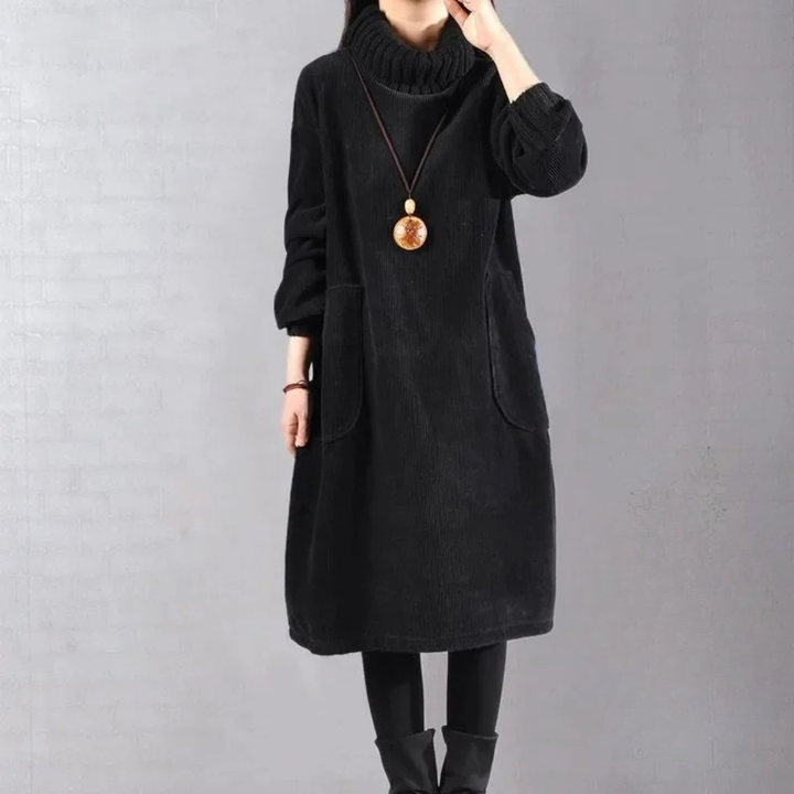 Marilyn cozy winter dress styled – women's warm outfit fashion look
