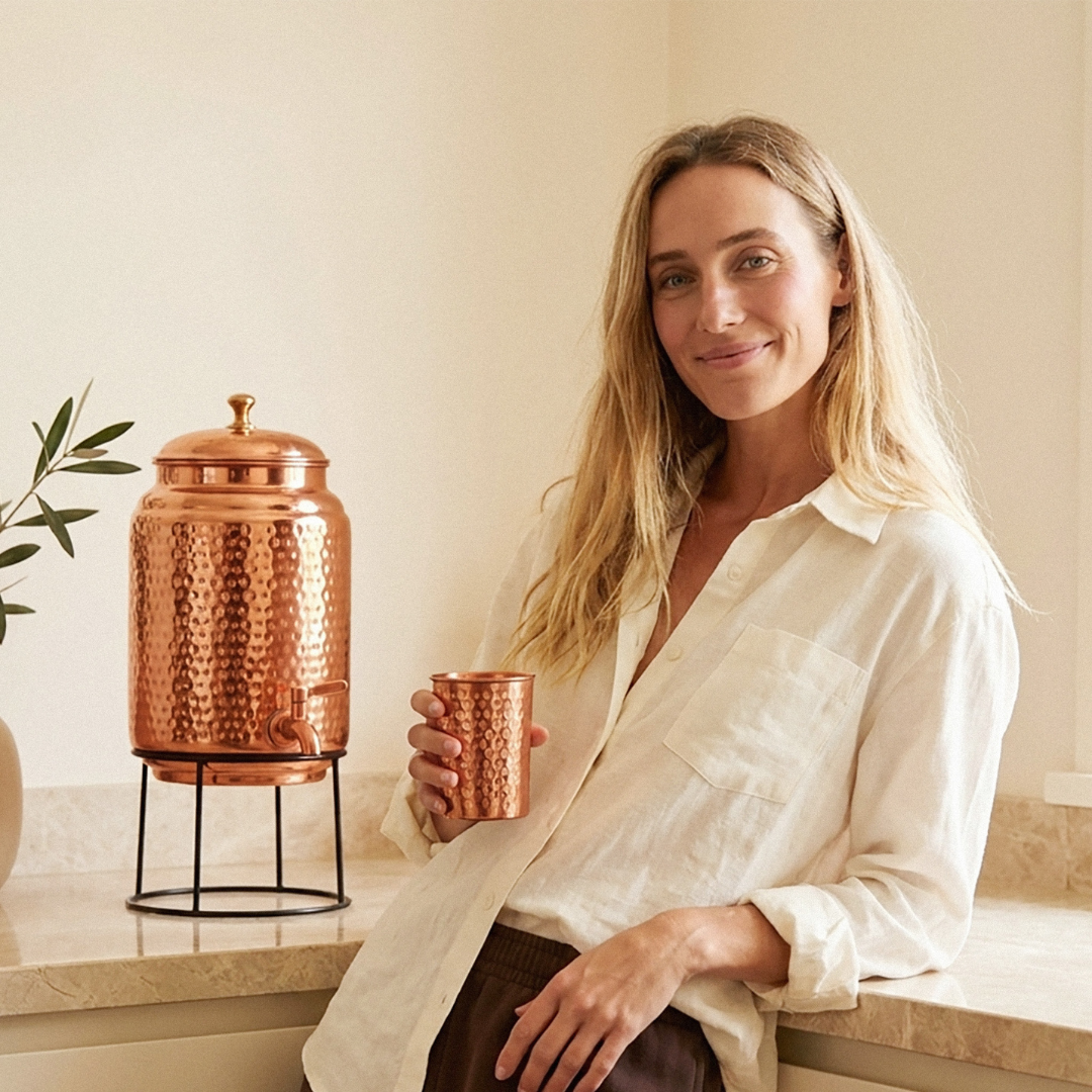 Hammered Pure Copper Water Dispenser 170 oz - Includes 2 Copper Cups
