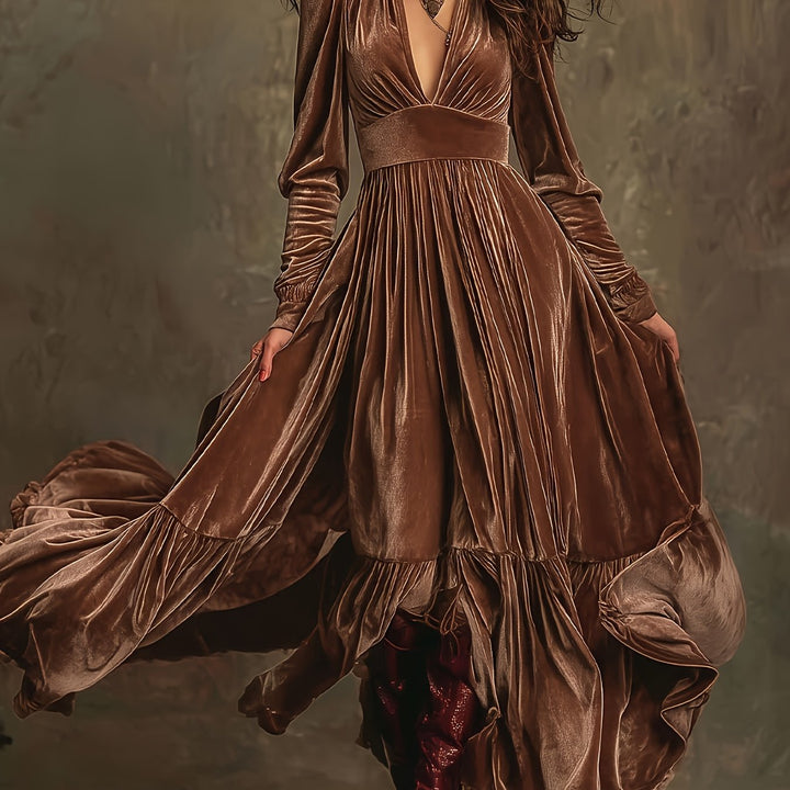 Eveline elegant velvet maxi dress – front full-length view women