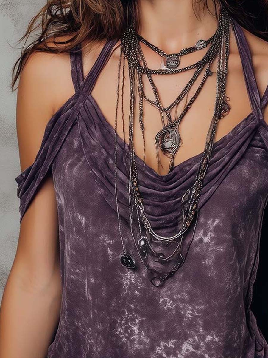 Tie-dye top shoulder strap detail close-up