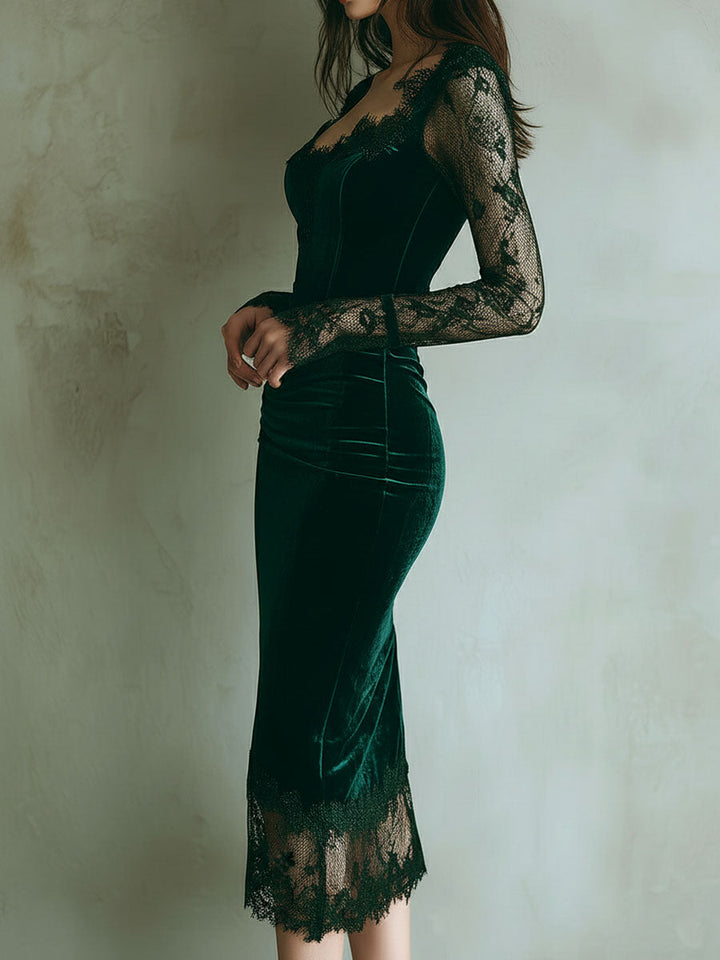 Velvet lace midi dress back view