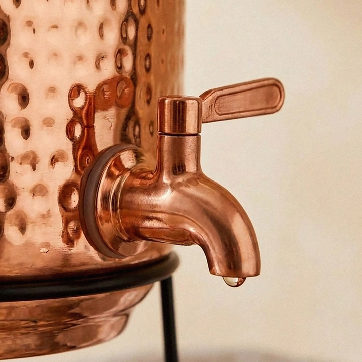 Hammered Pure Copper Water Dispenser 170 oz - Includes 2 Copper Cups