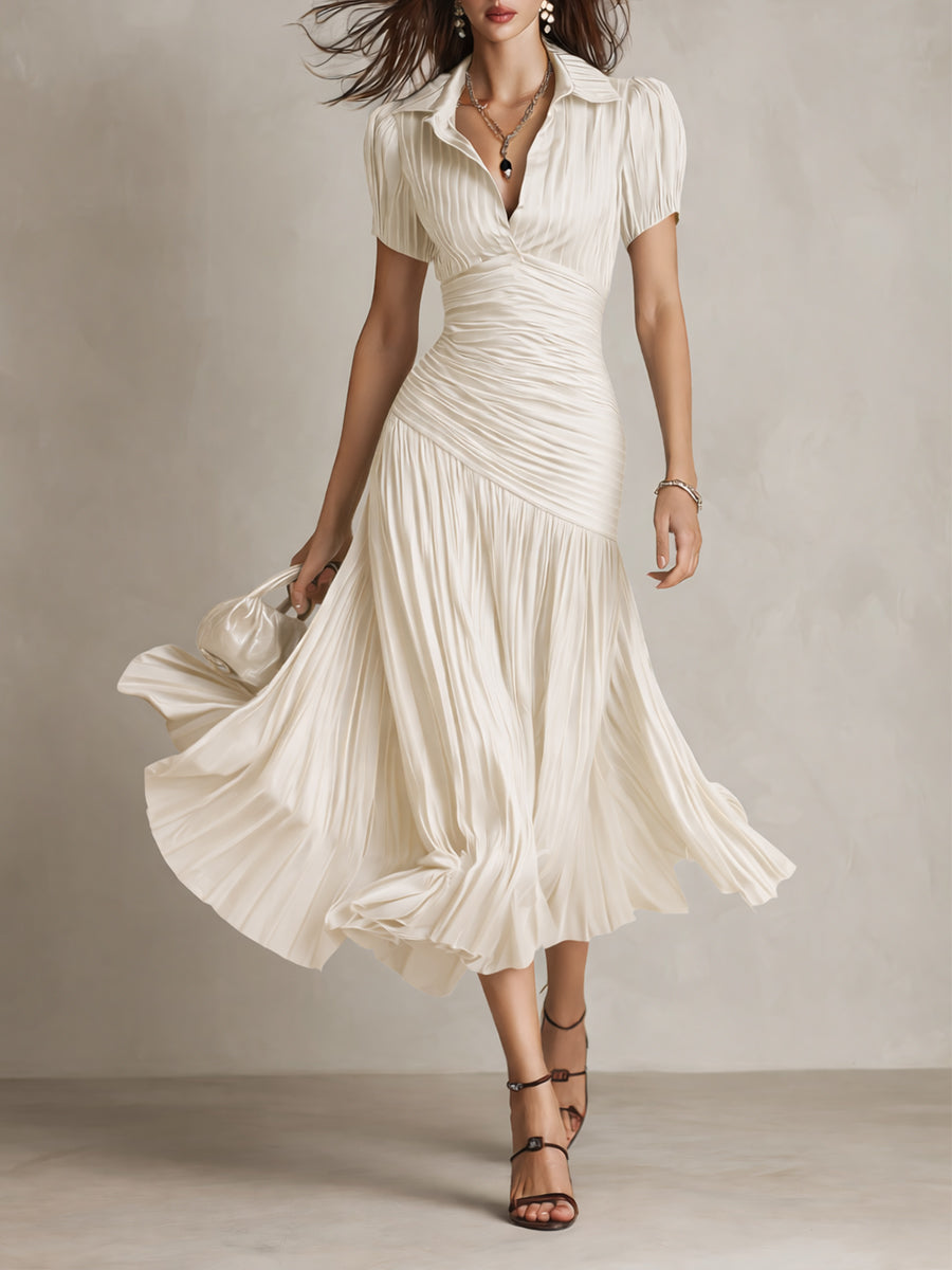 Pleated satin bodycon midi dress back view