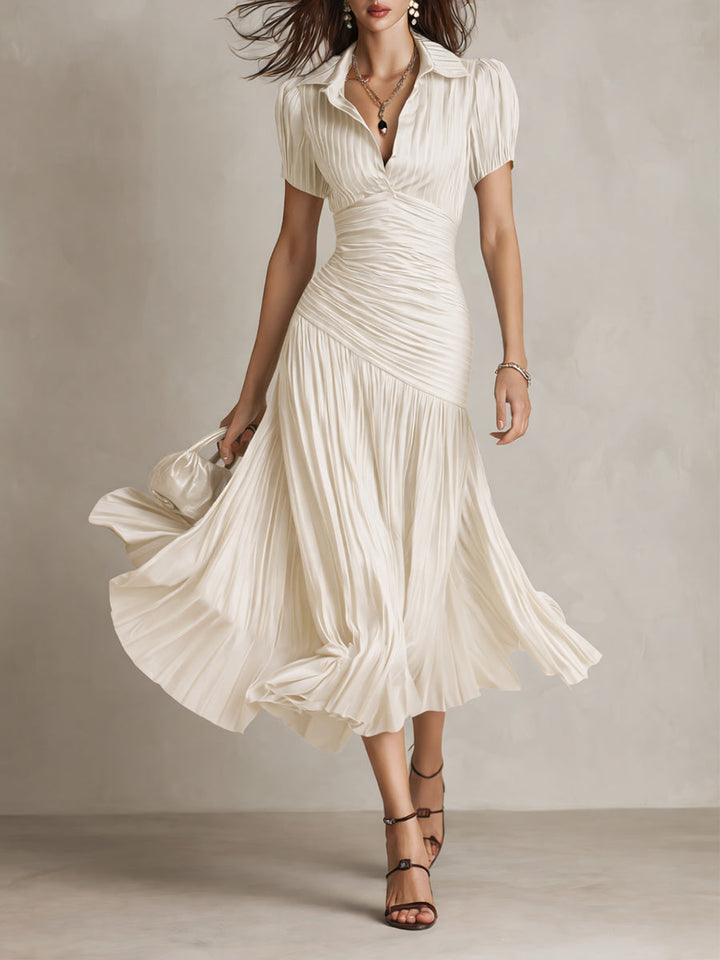 Pleated satin bodycon midi dress back view