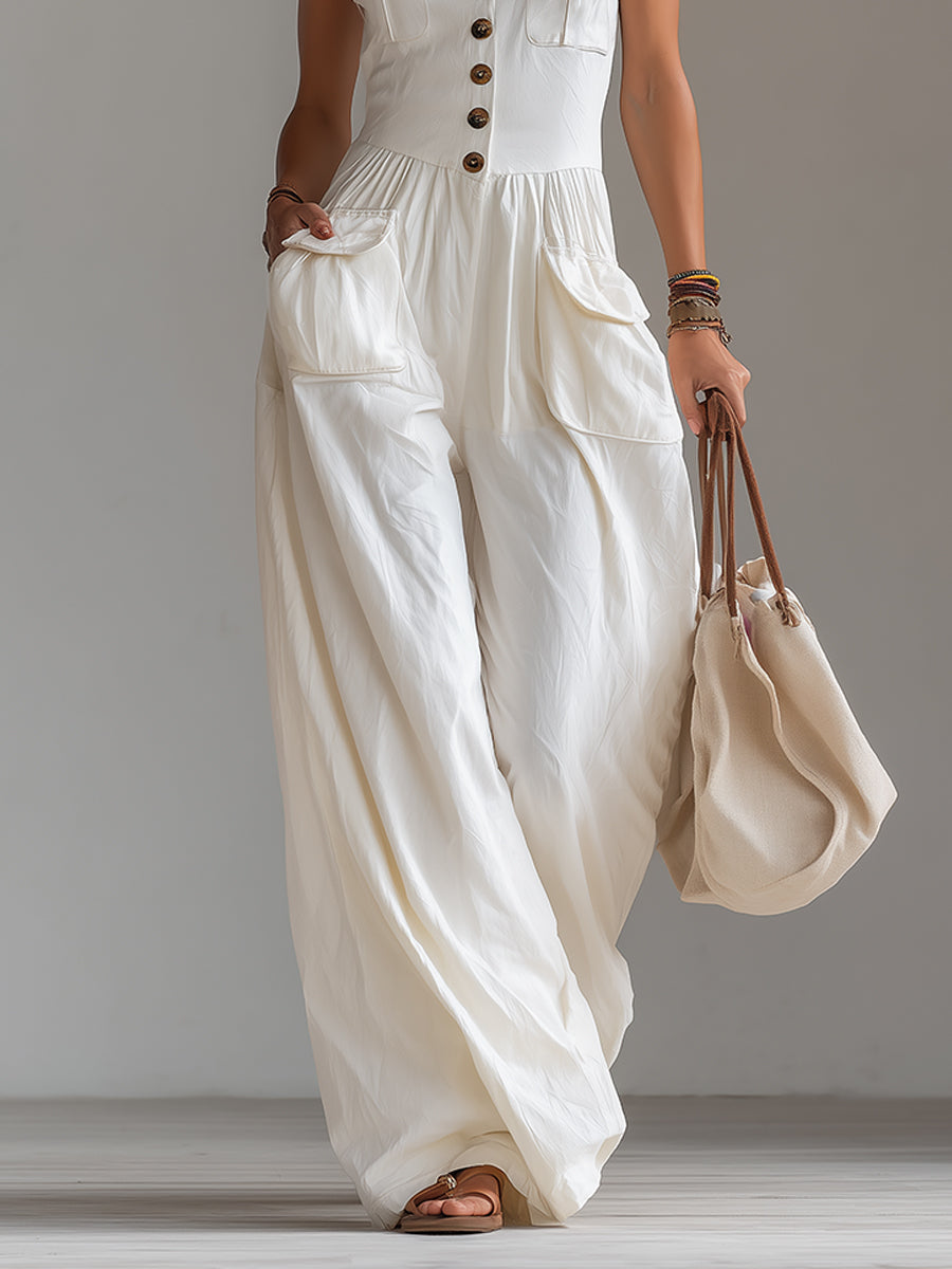 Casual sleeveless jumpsuit styled look