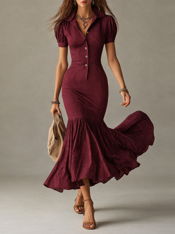 Striped slim mermaid dress detail view