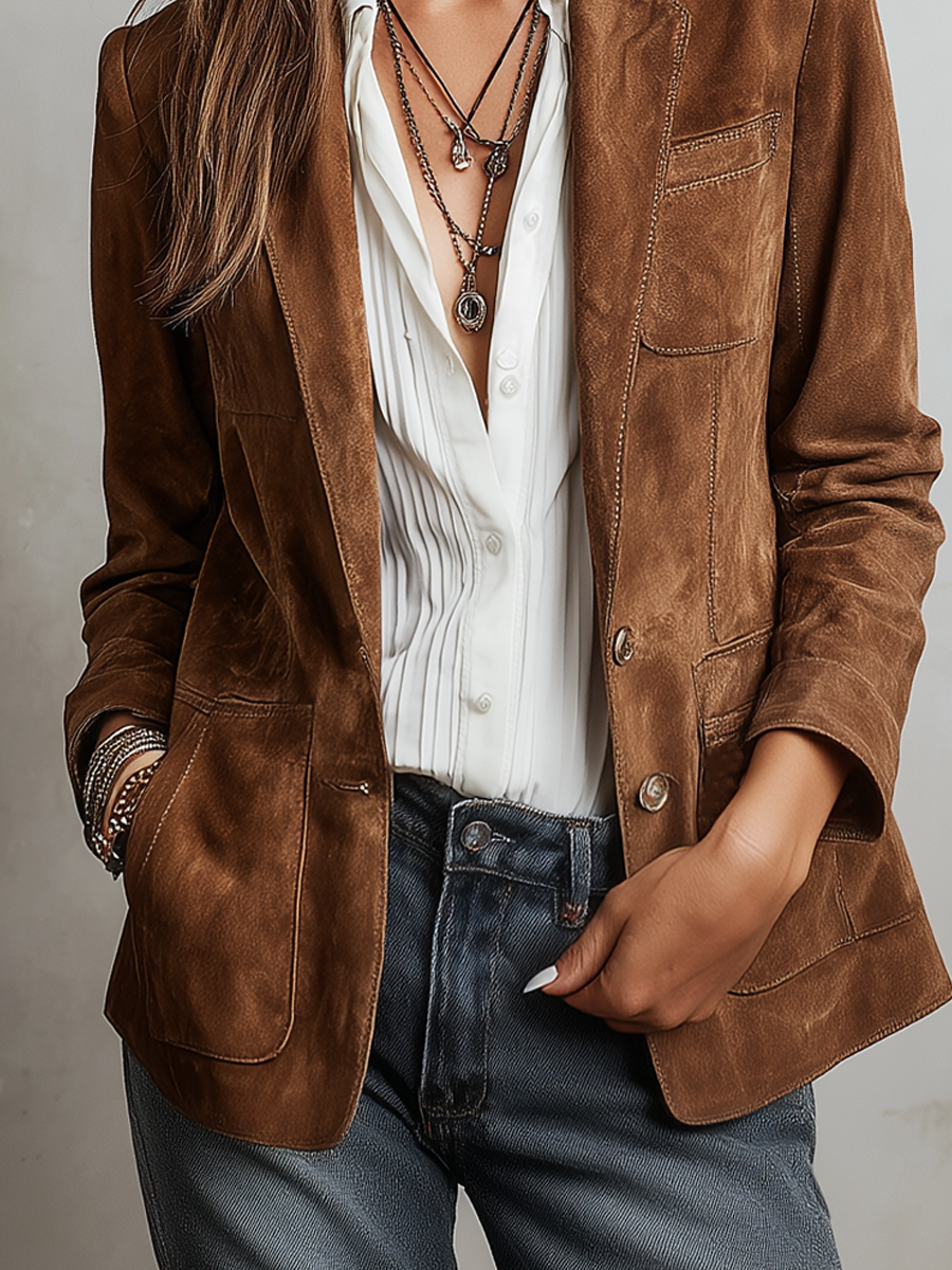 Eco suede jacket full length view