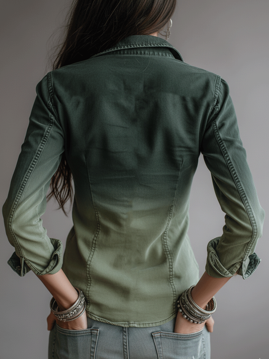 Green gradient denim blouse side view