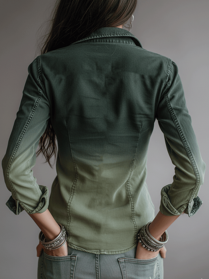 Green gradient denim blouse side view