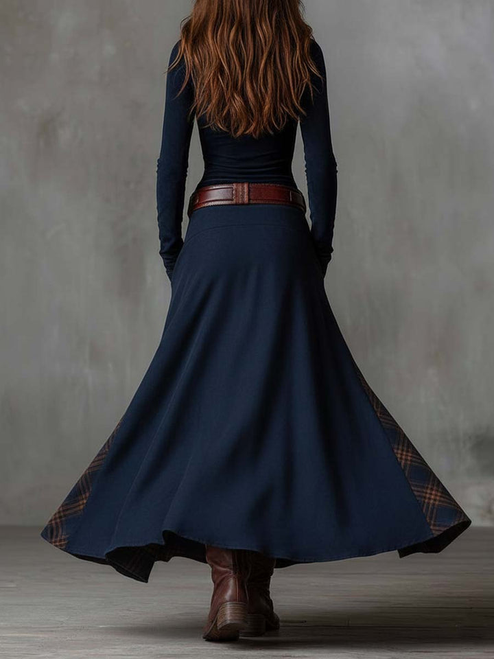 Vintage patchwork suede maxi dress plaid panels back view