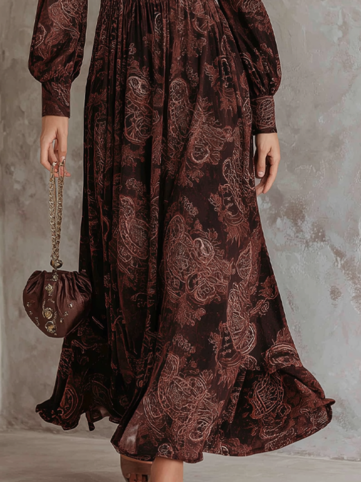 Paisley print zip neck midi dress back view