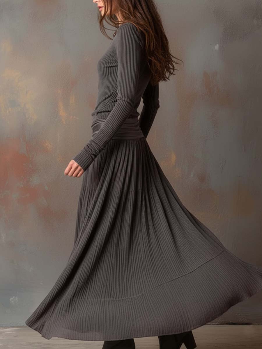Ribbed knit maxi dress texture detail close-up