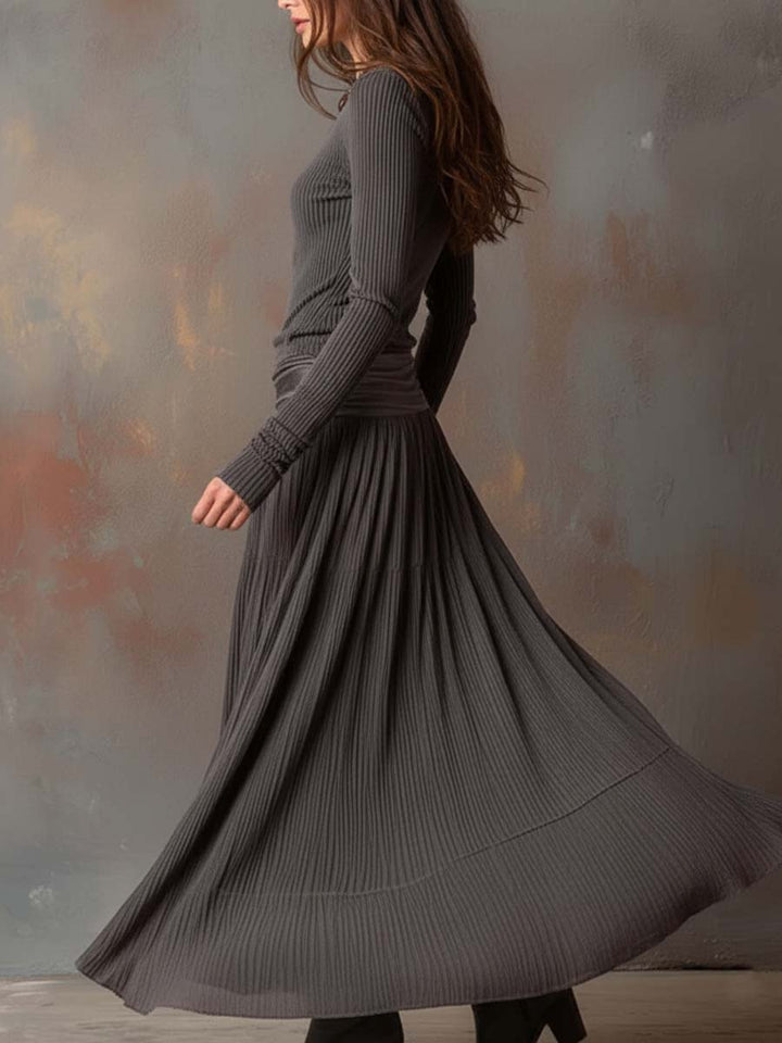 Ribbed knit maxi dress texture detail close-up