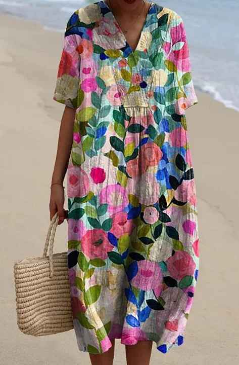 Lina Vintage Floral Maxi Dress — side view