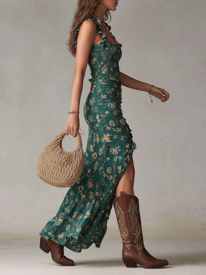 Boho maxi dress side slit view