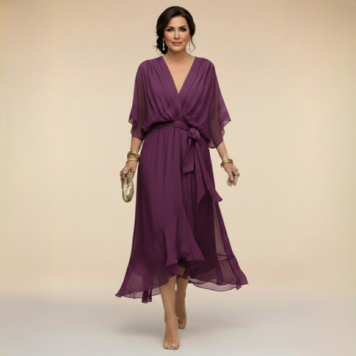 Bella - Flowing V-Neck Silhouette Dress — back view