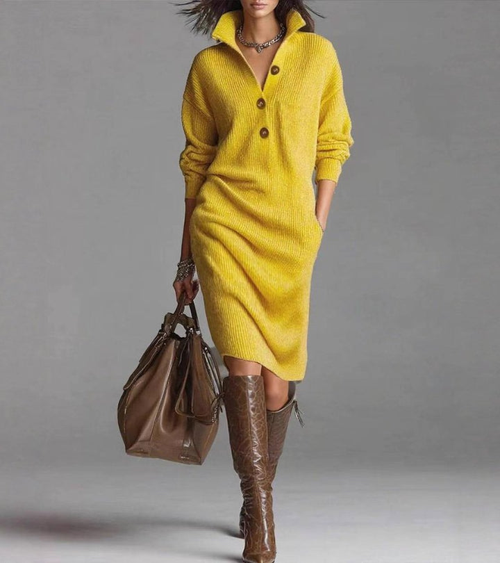 Scarlett button-up winter dress back – flowing maxi length women