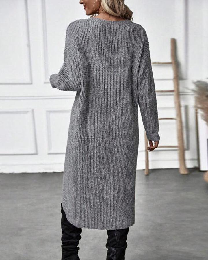 Addison Comfortable Irregular Style Sweater Dress — close-up view