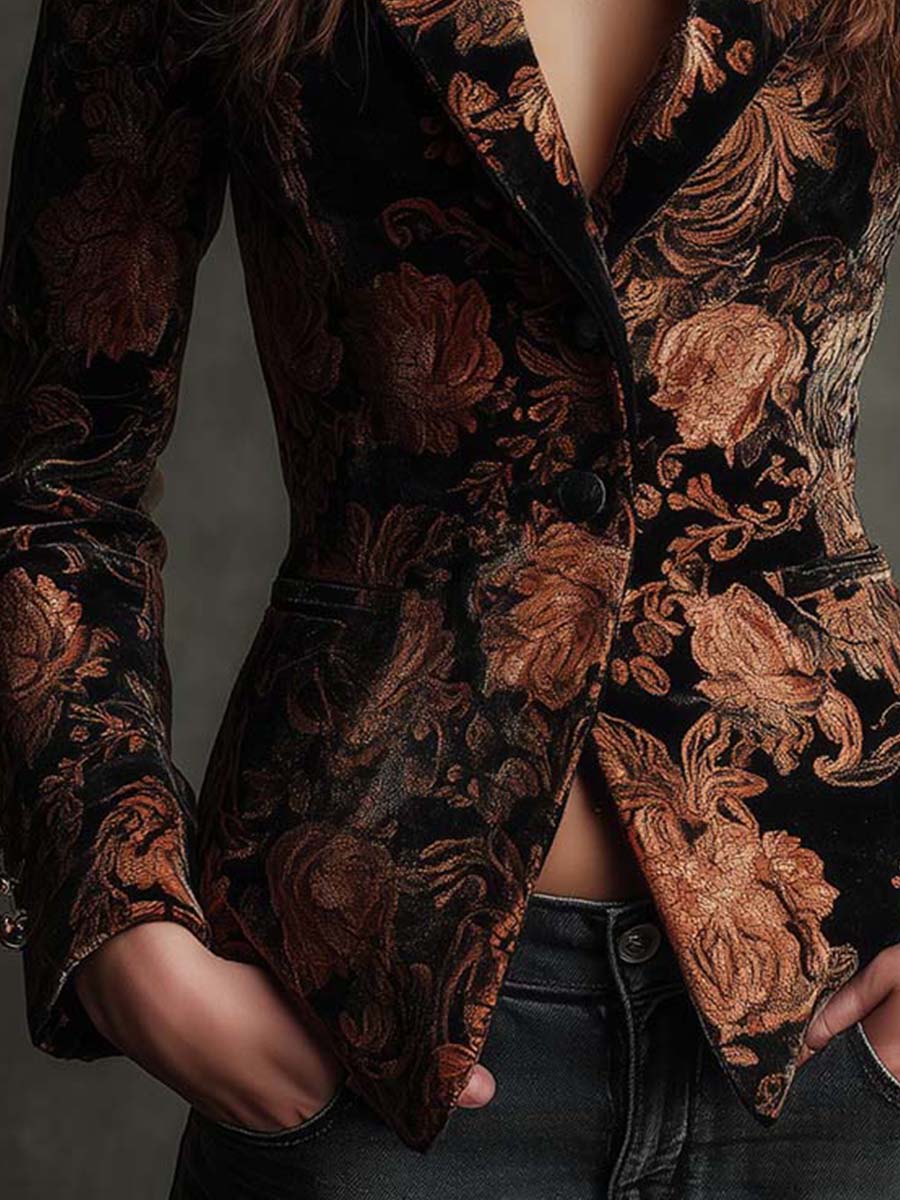 Velvet floral blazer full length view