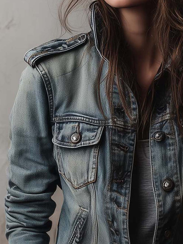 Faded denim utility jacket back view