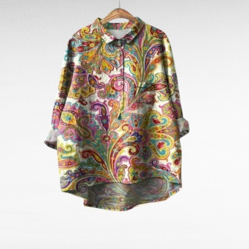 Yolanda Colourful Summer Blouse — front view