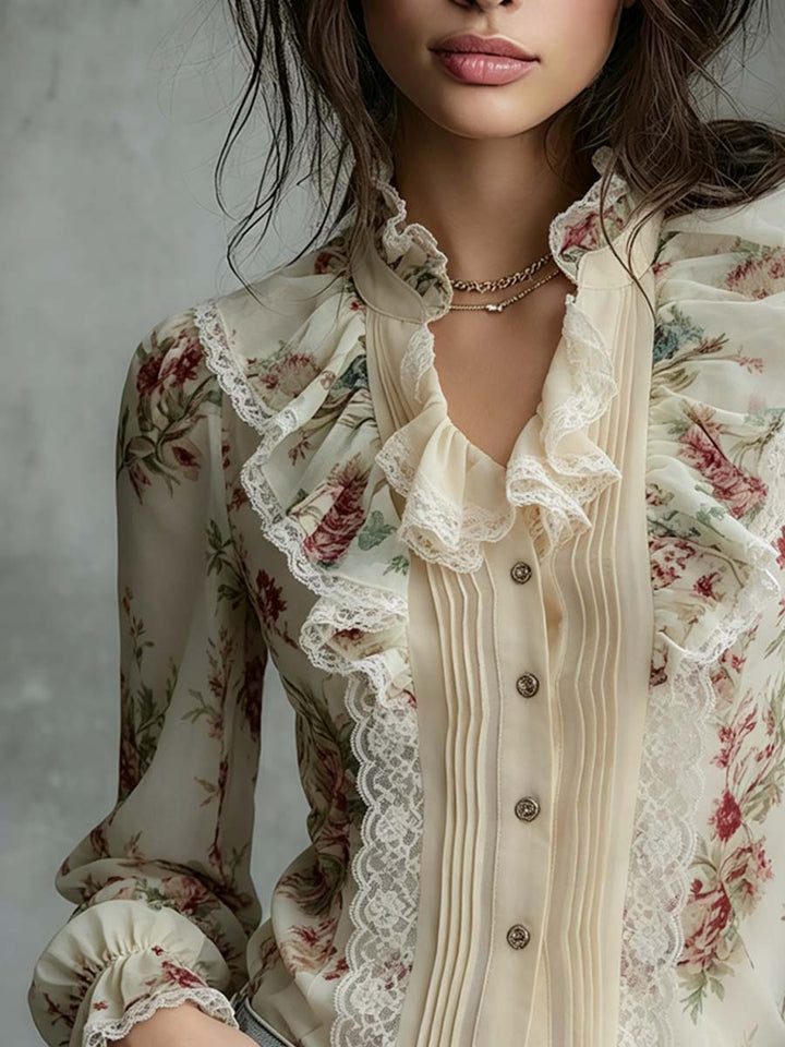 Floral chiffon lace blouse detail close-up