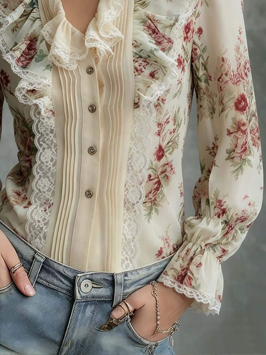 Oil painting floral chiffon blouse styled look