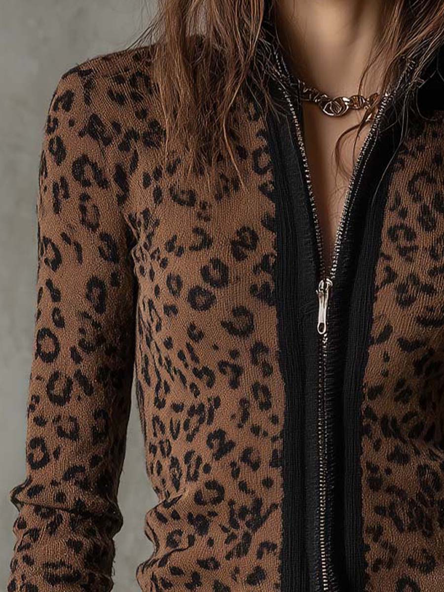 Slim fit leopard cardigan back view