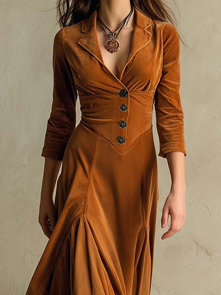 70s style velvet dress detail view