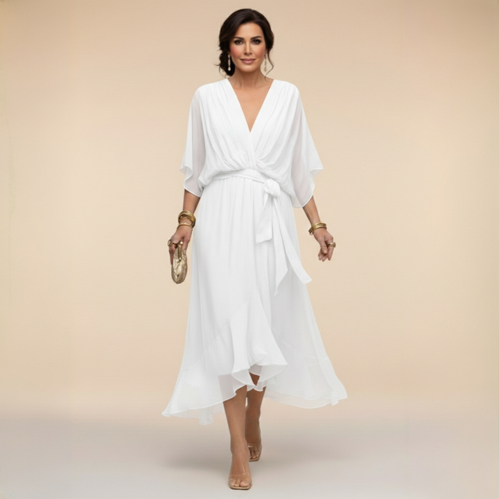 Bella - Flowing V-Neck Silhouette Dress — lifestyle shot