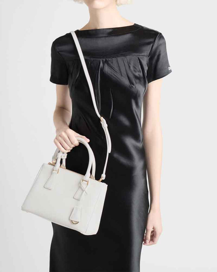 Black Double Zip Shoulder Handbag with Gold Hardware & Strap