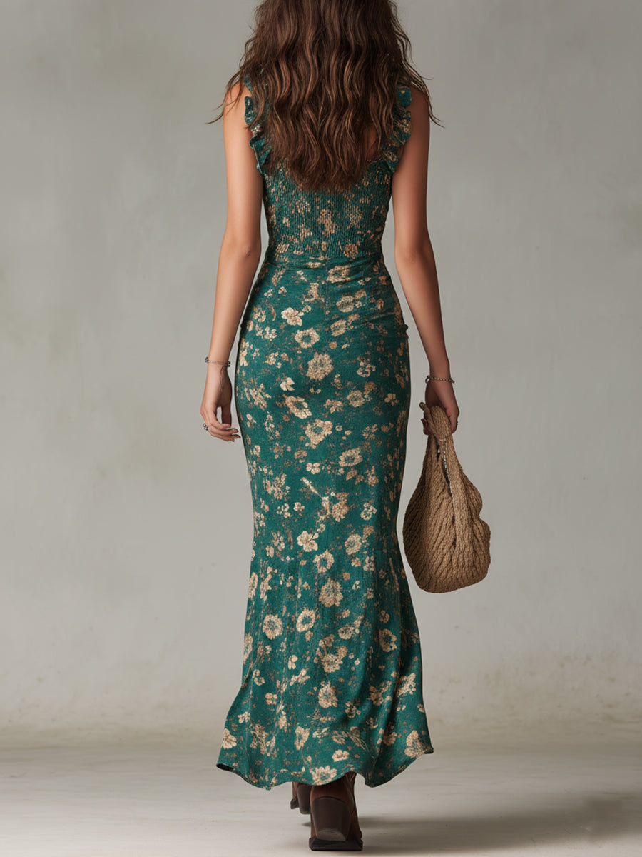 Ruffled maxi dress back view