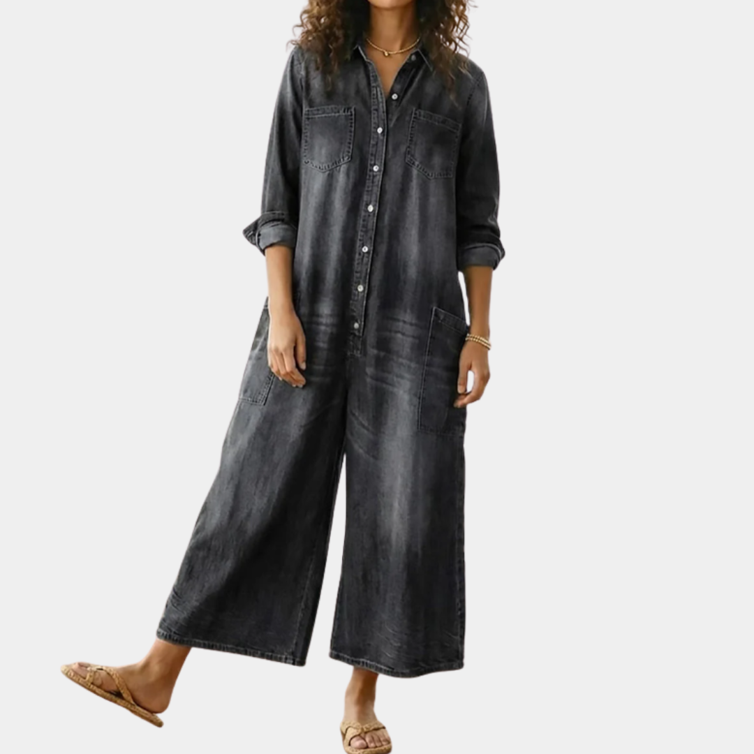Saylor Denim Jumpsuit — front view