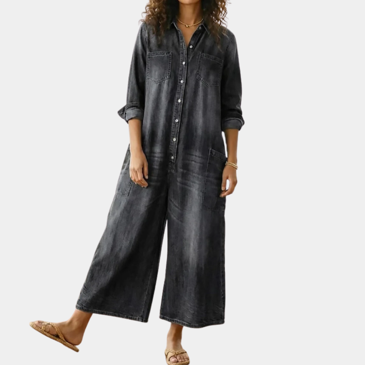 Saylor Denim Jumpsuit — front view