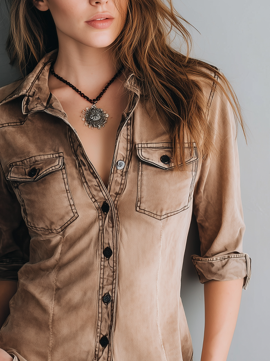 Contrast stitching blouse side view