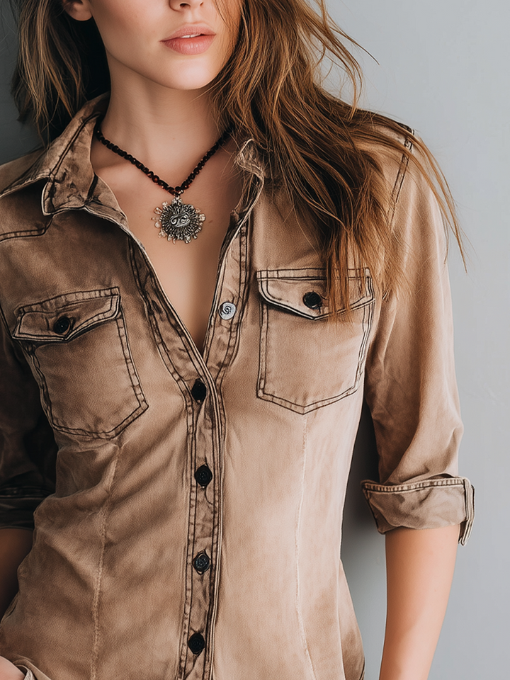 Contrast stitching blouse side view