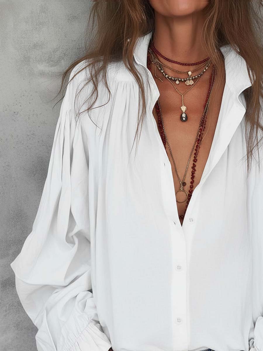 Pleated shoulder blouse side view