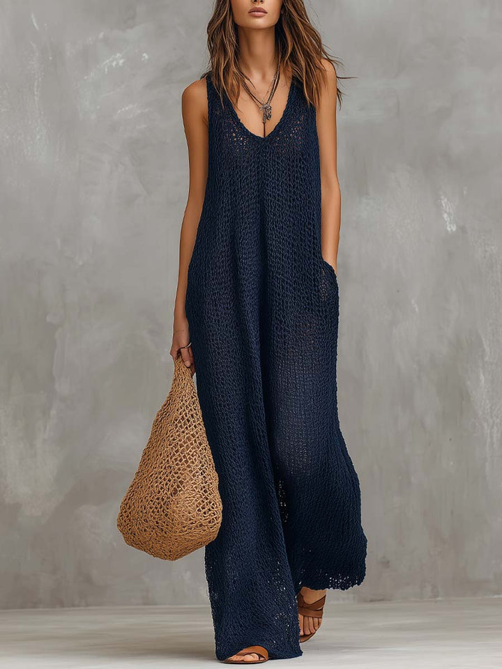 Bohemian vacation knitted jumpsuit front view