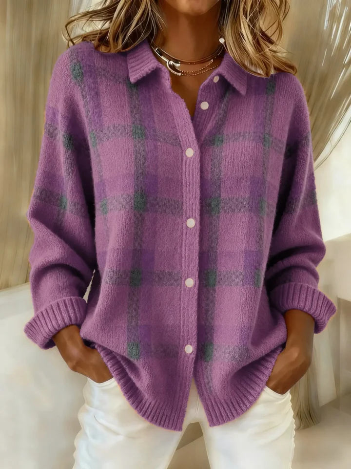 Valeria Casual Contrast Retro Plaid Sweater