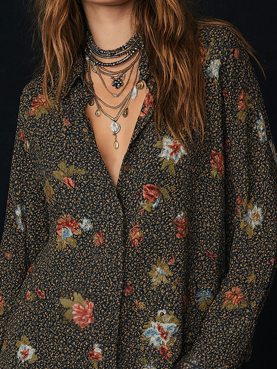 Curved hem ruffled blouse back view