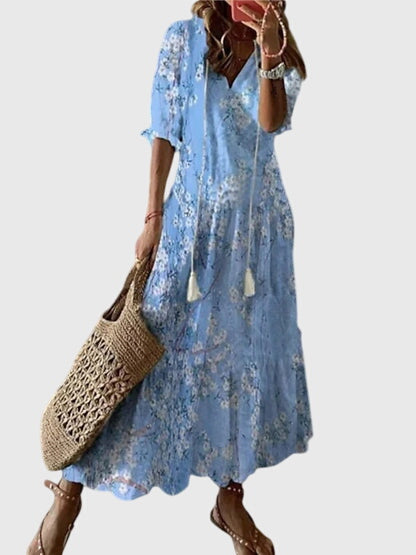 Amalia Boho Vintage Dress — close-up view