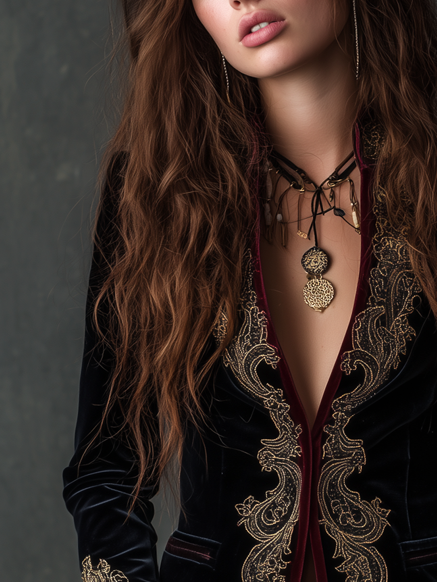 Baroque velvet blazer side view