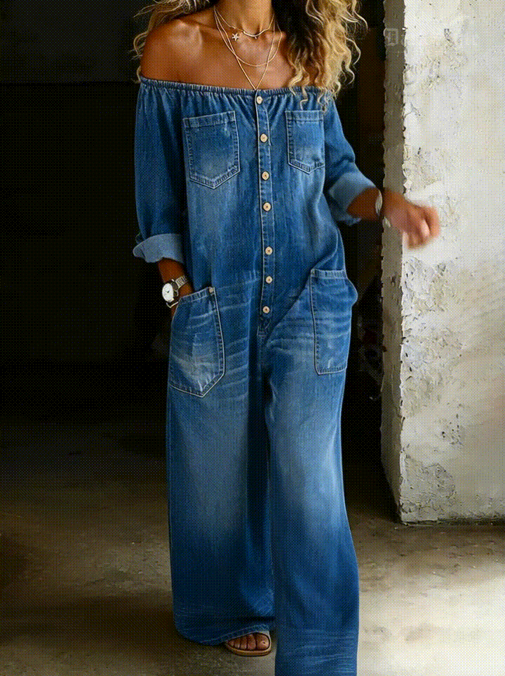 Elena Denim Jumpsuit — side view