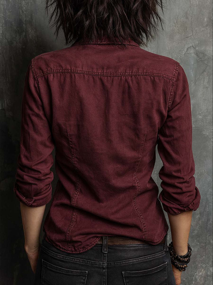 Long-sleeve denim blouse back view