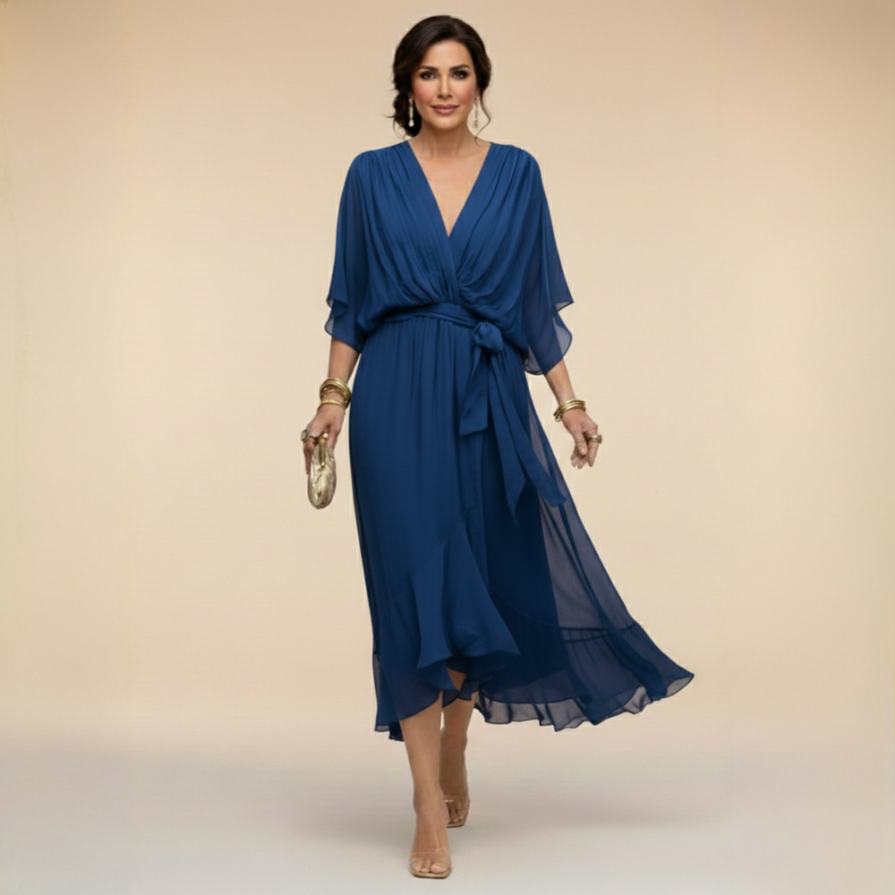 Bella - Flowing V-Neck Silhouette Dress — side view