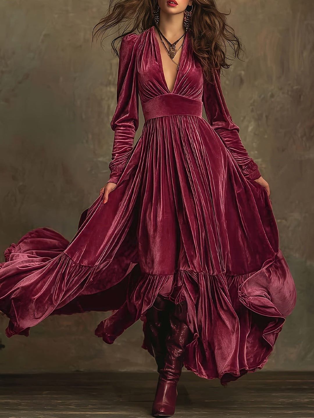 Eveline brown velvet maxi dress – floor-length elegant view women