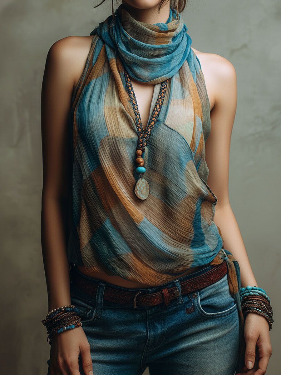 Amber chiffon halter blouse back view