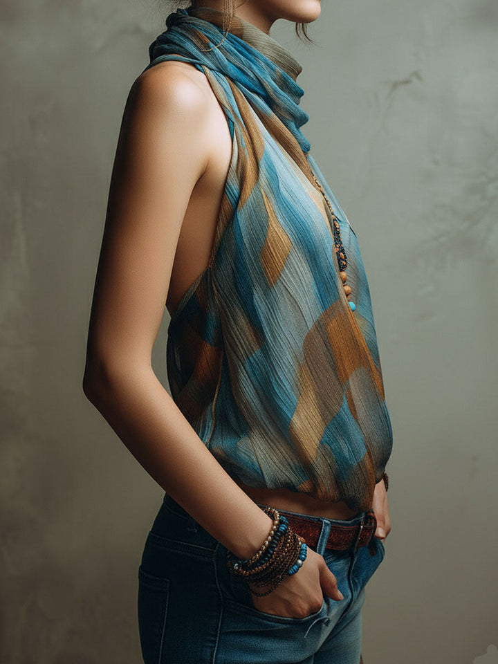 Boho chiffon halter blouse side view