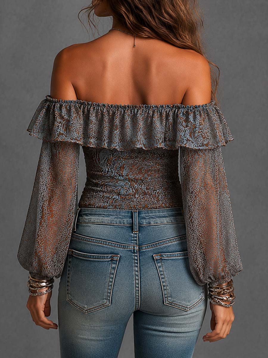 Paisley print puff sleeve top styled look