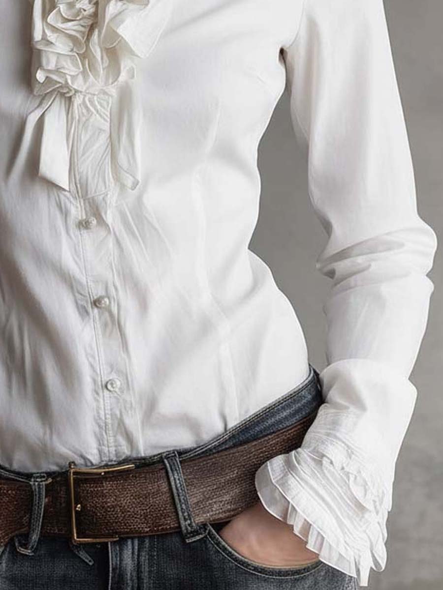 Vintage ruffle trim blouse detail view